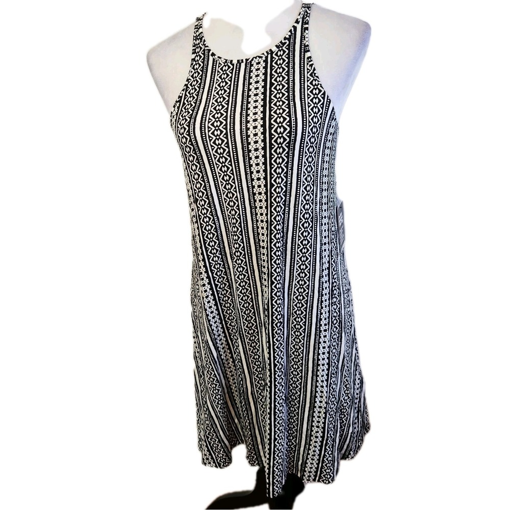 Express Womens Tribal‎ Sundress Sz Medium Black & White Geo Print Coastal Beachy